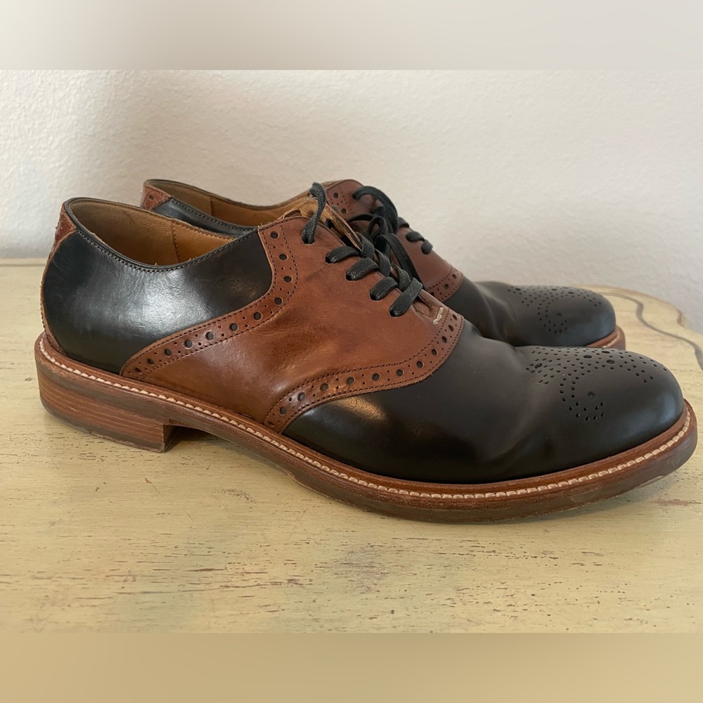 Cole Haan‎ Made in Italy Vintage Black & Brown Leather Saddle Oxfords Size 8 - Picture 2 of 6